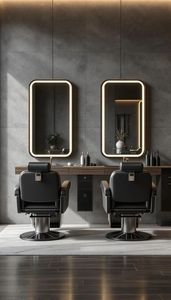 Miroir de Salon Commercial Polyvalent Style Moderne Vintage avec Lavabo pour Coiffure, Noir Gris Bois, Modèle 506, pour Centres Commerciaux, Restaurants, Hôtels, Salles de Sport, Appartements - Product Image 2