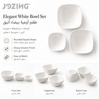 Lot de bols carrés en porcelaine blanche empilables pour service, salade et soupe – Idéal pour hôtels, restaurants et usage domestique – Vente en gros uniquement