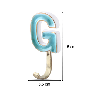 Shubham Handmade Bảng Chữ Cái Tường Móc G Trang Trí Gốm & Kim Loại Móc Trong Aqua Màu Xanh Cho Áo Khoác, Túi Xách, Khăn Phong Cách Ban Đầu Móc - Product Image 4