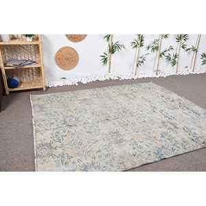 Tapis turc vintage, dimensions 5,5x6,46 pi (167x197 cm), tapis en laine beige patchwork - Product Image 3