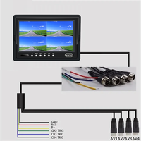 Kit de moniteur quadruple AHD 1080P 7 pouces | Écran partagé | Système de caméra de recul étanche IP69K | Connecteur aérien 4 canaux pour flotte de camions et bus