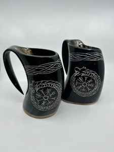 Tasse en corne pour hommes et femmes Véritable corne de Viking artisanale Original indien vendeur entier tasse en corne gravée couleur naturelle - Product Image 3