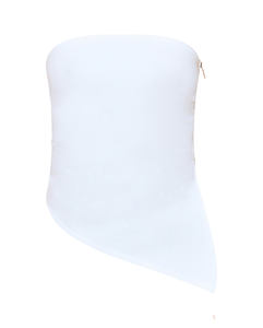 Good Price New Product Custom Women Clothing OEM <b>White</b> Bandage Split Asymmetric Hem Bandeau <b>Long</b> <b>Top</b> at Wholesale Manufacture - Product Image 5