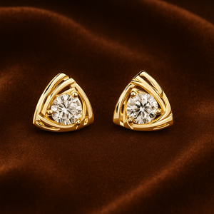 Pendientes de Botón Triangulares de Oro Sólido de 18K con Diamante Cultivado en Laboratorio, Joyería de Moda para Mujer - Product Image 1