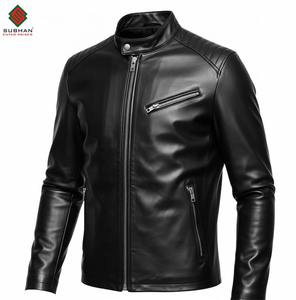 Handmade <b>Synthetic</b> <b>Leather</b> Bomber Jacket | Mandarin Zipper Front Winter Solid Casual Symmetrical Design Slim Fit OEM Service - Product Image 1