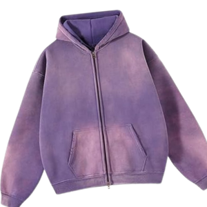 <b>Purple</b> Acid Washed Zip Up <b>Hoodie</b> Oversized Vintage Fade Soft Fleece Full Zipper Streetwear Sweatshirt Winter Wear <b>For</b> <b>Men</b> Women - Product Image 2