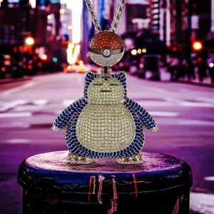 Collar de Plata con Snorlax, Chapado en Oro Blanco/Oro Negro y Cierre de Langosta, Colgante y Amuleto de Moda - Product Image 2