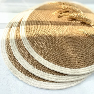 Manteles individuales de yute hechos a mano superventas cuerda de yute de paja natural tejida mantel redondo bordado para mesa de comedor para hotel en casa - Product Image 5