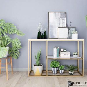 POSO CST022 Minimalist Luxury Decorative <b>Table</b> Modern Iron Frame and Mirrored Wood Stone Top for Villa Living Room or Hotel - Product Image 4