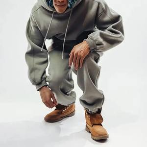 Chándal personalizado de 100% algodón para hombre, nuevos diseños de 2025, de talla grande Sudadera con capucha, conjunto de pantalón de chándal, forro polar pesado lavado con ácido bordado - Product Image 5