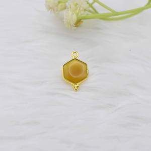 Yellow Chalcedony Bezel Charm 925 Sterling Silver Gemstone <b>Pendant</b> Hexagon Gold Vermeil Single <b>Bail</b> Stylish Jewelry Gift for Her - Product Image 3