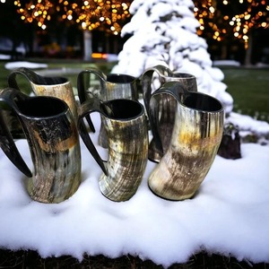 Tasse Viking en corne de buffle authentique avec support Chope à bière médiévale pour mariage, maison et hôtel d'Inde - Product Image 6