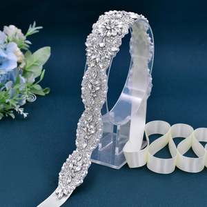 Bridella BS119 Silver <b>Wedding</b> Bridal <b>Belt</b> with Adjustable Fit Rhinestone & Pearl Embellishments for <b>Weddings</b> Proms Formal Events - Product Image 2