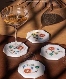 Sous-verres en marbre faits à la main, ensemble de sous-verres en pierre naturelle résistants à la chaleur pour table basse, cuisine, bar - Product Image 4