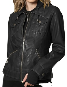 แจ็คเก็ตหนังแท้สไตล์วินเทจสำหรับผู้หญิง ลายเรียบ สีน้ำตาลอ่อนแบบอเมริกันฟอก ทรงเข้ารูป มีฮู้ด เหมาะสำหรับฤดูใบไม้ร่วงและฤดูหนาว - Product Image 3