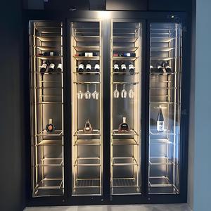 Mueble para Vino de Madera de Roble Macizo Negro Moderno y de Lujo, Exhibidor de Vino de Acero Inoxidable, Modular y Ajustable para 30-39 Botellas, para el Hogar - Product Image 2