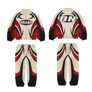 Conjunto de chándal de nailon cortavientos hecho a medida para hombre, traje de sublimación con cremallera, conjunto de dos piezas estampado de invierno con características de talla grande - Product Image 1