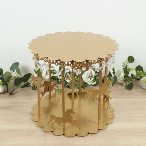 Soporte de postre de dos niveles de latón con adorno de caballo, elegancia vintage, disponible a precios al por mayor para cumpleaños de boda - Product Image 2