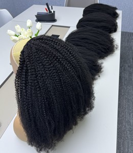 Wholesale Raw Unprocessed Indian Hair Invisible Hairline 4B 4C Afro Kinky Coily 250% Density Drawstring Ponytail 3 in 1 <strong>Half</strong> <strong>Wig</strong> - Product Image 1