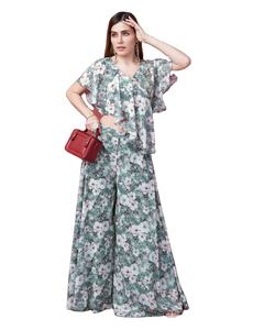 Top corto con estampado floral de Faux Georgette de diseñador de Fab Zone - Product Image 1