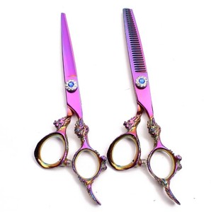 Dragon Rainbow Rasoir professionnel Ciseaux de coupe et d'amincissement de cheveux de barbier sur mesure avec manche en céramique Pointe tranchante - Product Image 5