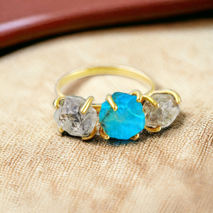 Anillo de plata de ley con piedra de nacimiento fina, oro vermeil, Diamante original herkimer, turquesa, moissanita, garra de tres piedras preciosas, venta al por mayor - Product Image 1