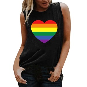 Camiseta sin mangas con estampado 3D de corazón de arcoíris, ropa de calle de verano para mujer, camisetas Y2k, Chaleco de cuello redondo de gran tamaño, camisola sin mangas para mujer con hombros descubiertos - Product Image 1