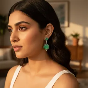 Boucles d'oreilles pendantes pour femmes en argent 925 avec pierre précieuse verte, boucles d'oreilles pendantes tendance - Product Image 3