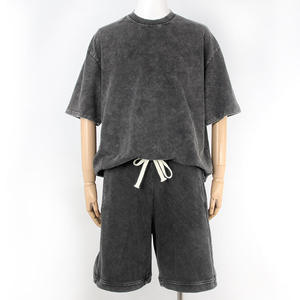 Camiseta personalizada y conjunto corto Streetwear Vintage Acid Wash Sun Faded Boxy Conjuntos de camisetas de gran tamaño para hombres - Product Image 6
