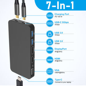 Estación de acoplamiento para computadora portátil 7 en 1 <span class=keywords><strong>Dock</strong></span> <span class=keywords><strong>Dual</strong></span> Usb C Hub con LAN, <span class=keywords><strong>HDMI</strong></span>, DP, USB 3,0*2, y PD 100W Carga rápida - Product Image 2