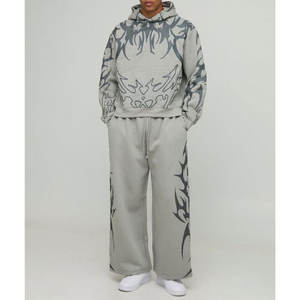 Conjunto de chándal de lana de algodón 100% para hombre, Sudadera con capucha y pantalones de chándal estampados personalizados de 2 piezas de la mejor calidad - Product Image 4