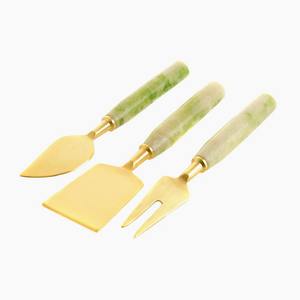 Juego de queso de lujo de acero inoxidable con hoja de flor Mango plateado Juego de queso de alta calidad Chapado en oro PVD - Product Image 4