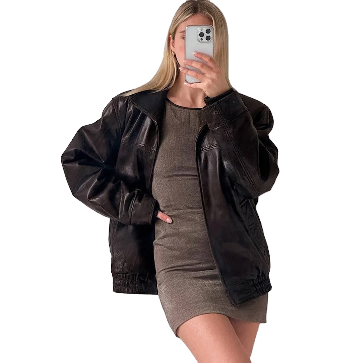 ジャケット・アウター 90s short real leather bomber jacket 1990s Black Leather Bomber Jacket Free Shipping - The Vintage Twin