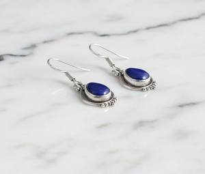 Boucles d'oreilles pendantes en argent sterling plaqué or avec lapis-lazuli, style bohème mignon, bijoux faits à la main pour femmes, fête d'anniversaire - Product Image 4