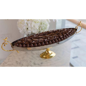 Bol à chocolat de forme ovale vintage Bol de service à chocolat en métal argenté de première qualité avec accent doré pour les occasions spéciales - Product Image 1
