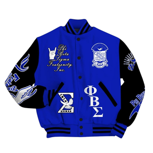 แจ็คเก็ต Phi Beta Sigma 1914แจ็คเก็ตสีฟ้าขาวลายกรีกแผ่นปะผ้ากำมะหยี่ลายพี่น้องชาวกรีกเสื้อแจ็คเก็ตเลตเทอร์แมนสไตล์นักศึกษา - Product Image 2