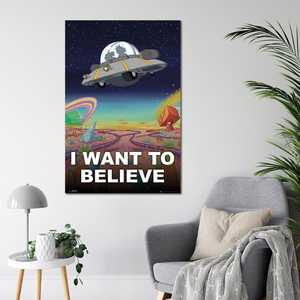 Póster de Diseño Moderno de Rick y Morty, Arte Mural con Marco Negro, 'Quiero Creer' - Product Image 2