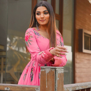 Đẹp Ấn Độ thiết kế Phụ nữ georgette anarkali với dupatta thiết lập hoa in màu hồng áo choàng dài readymade loe anarkali phù hợp với - Product Image 1