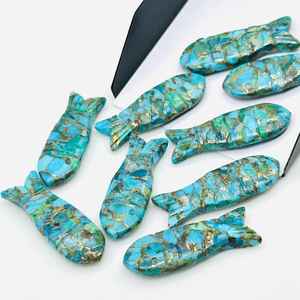 Cuentas Sueltas de Turquesa Azul en Forma de Pez, Cuentas de Cobre Talladas en Forma de Pez, 10X30 MM - Product Image 6