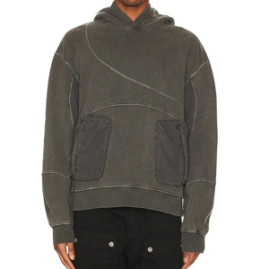 Sudadera con Capucha Vintage para Hombre, Estilo Urbano, Diseño de Paneles, Felpa, Personalizada, Estilo Desgastado, Marca Privada, Ropa Casual - Product Image 2