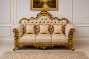 Imperial Baroque Inspired Teak Wood Square <b>Inflatable</b> Living Room <b>Sofa</b> Set Premium Golden Carved Classic 5-Seater <b>Sofa</b>/Couch - Product Image 2
