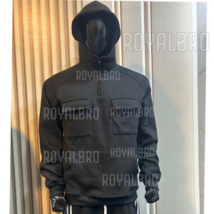 Sweat à capuche à manches longues avec cordon de serrage pour hommes, grande poche plaquée, demi-fermeture à glissière, manchette élastique, pull à capuche pour hommes, automne hiver - Product Image 6