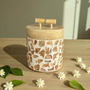 Boîte en bambou unique avec motif à pois, incrustée de nacre, petit pot décoratif pour aliments secs et bijoux, décoration festive vibrante - Product Image 2