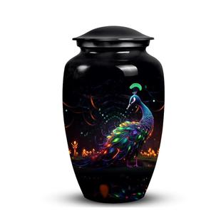 Urna de plumas de pavo real, pájaro de fantasía, Memorial negro para cenizas humanas, brillo nocturno, cremación para adultos, cenizas luminosas, urna de pájaro radiante - Product Image 1