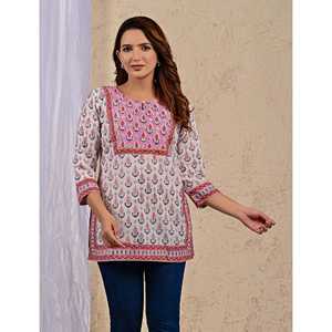 Haut en coton blanc brodé Butti, tissu popeline, motif imprimé - Product Image 4