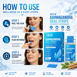 Tiras Orales de Ashwagandha de Absorción Rápida OKTW KSM-66, Alivio del Estrés, Relajación, Apoyo para Dormir, 600 mg, 20 Tiras - Product Image 2
