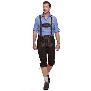 Bavarian Traditional <b>Men's</b> Embroidered Leather Midweight Trousers Lederhosen Check Shirt Shoes <b>Socks</b> (Autumn Eco-Friendly - Product Image 1