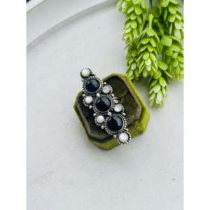 Sheila Becenti <b>Adjustable</b> Statement <b>Ring</b> Multi-Color Onyx and Sterling Silver Cluster Bezel Set Opal for Everyday Wear - Product Image 4