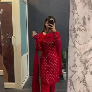 Top DE TRABAJO DE ESPEJO DE Georgette puro con manga completa y pantalón con Dupatta - Product Image 1