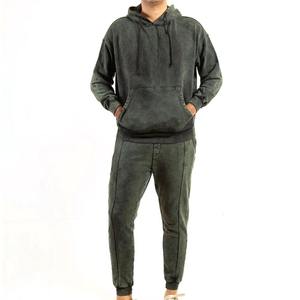 Ensemble survêtement oversize en coton épais personnalisé, lavage à l'acide, coupe ample, pantalon de survêtement évasé et sweat à capuche, vente chaude - Product Image 1